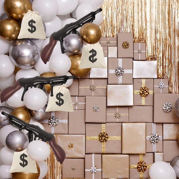 6 Pcs Inflatable Gun Props Canvas Pouch Set 1920s Party Decorations with Drawstr - Picture 4 of 6